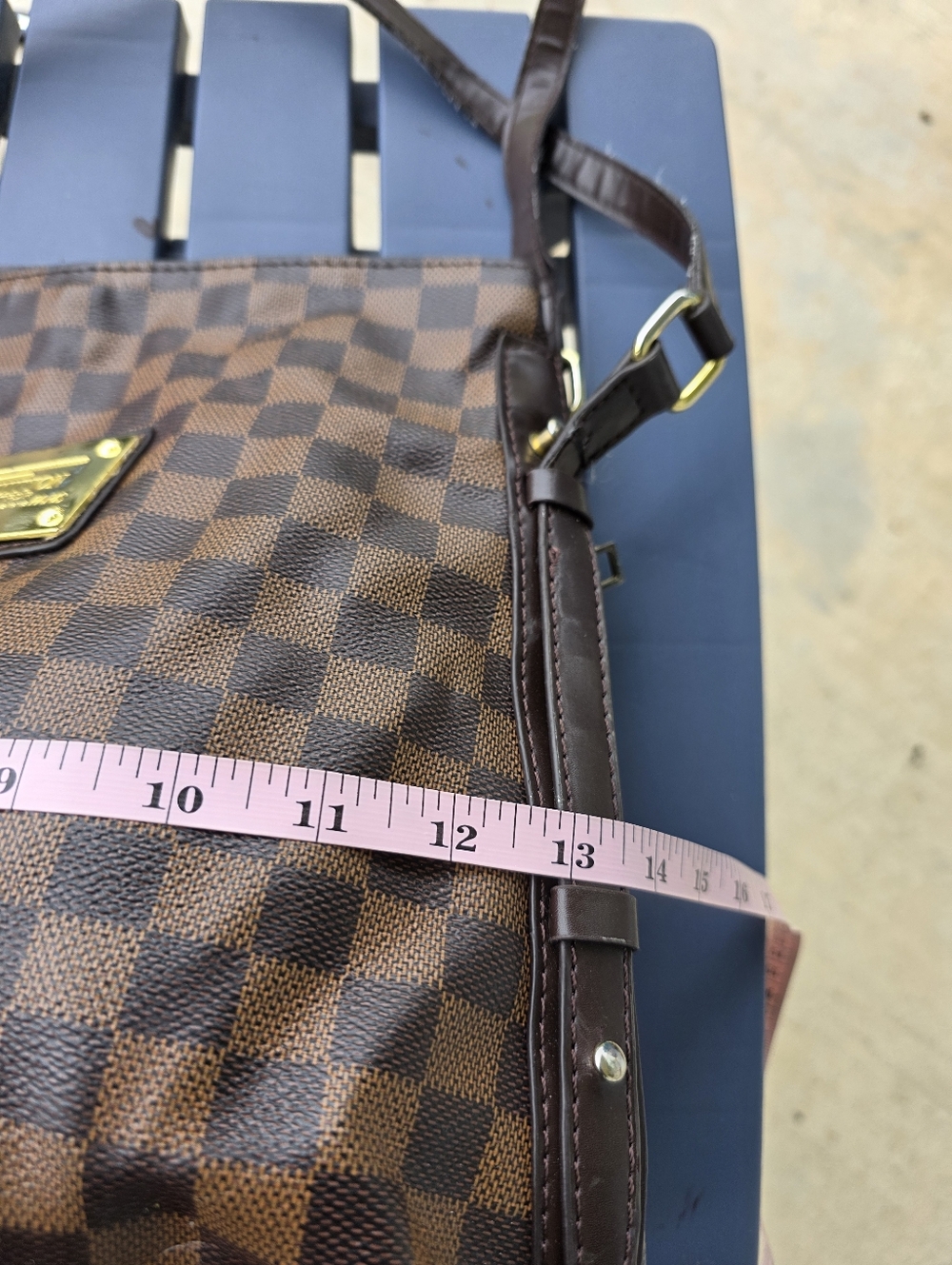 Louis Vuitton Brown Checkered Shoulder Top Handle Bag Women 11x13 Inches - Picture 9 of 15